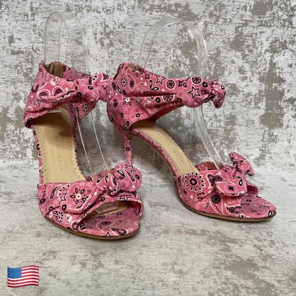 Charlotte Olympia Patty Rodeo Bandana Print Heels in Pink - Picture 1 of 9